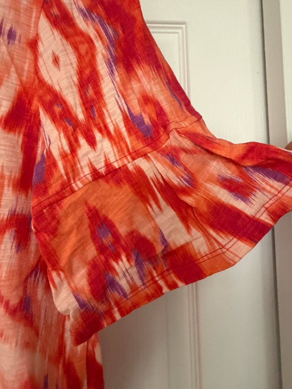 Chico's Orange and Red Ikat Short Sleeve Scoop Neck
